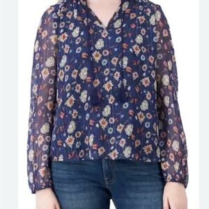 Lucky Brand Navy Floral Blouse